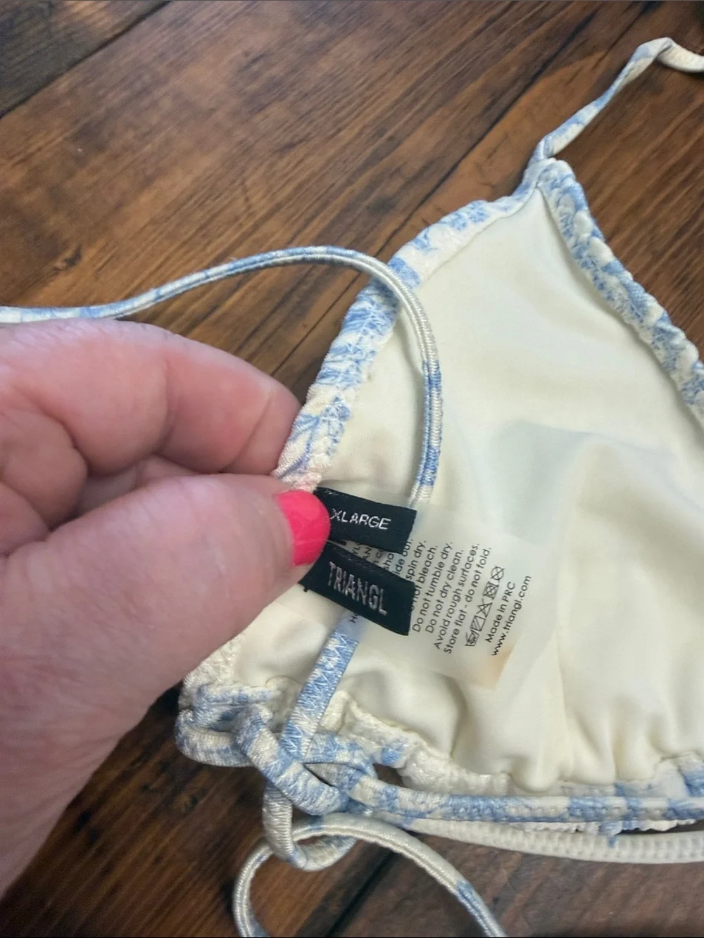 Triangl swimwear blue/cream 2 piece bikini. Like new. Top XL/Bottom L